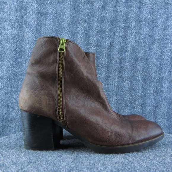 Eric Michael Brown Leather Ankle Boots Women 40 Side Zip Block Heel - Picture 4 of 9